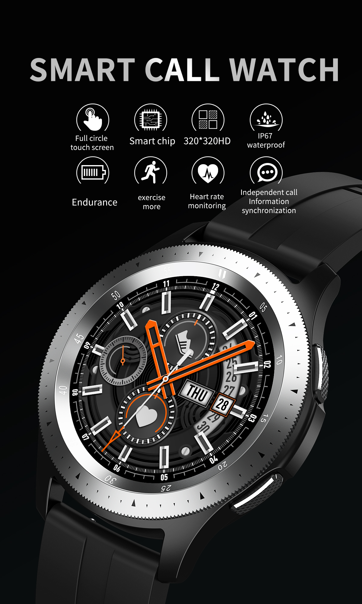 Newest Fitness Tracker Digital Sports Steel Strap Calling Music Android IOS Ip67 Watch