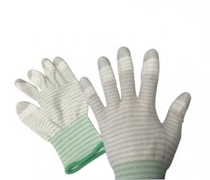China PU Top Coated Striped Static Proof Gloves Fingertip Carbon Knitted EN388 4121 Standard on sale