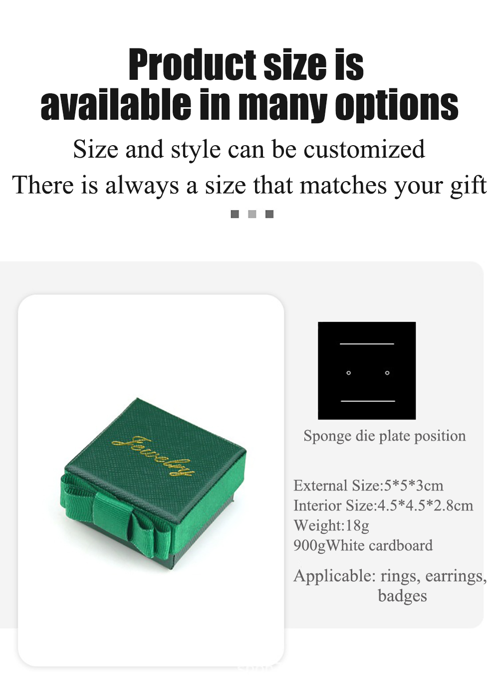 Dark Green Paper Jewelry Box 5x5x3cm Bowknot Ring Packaging Box