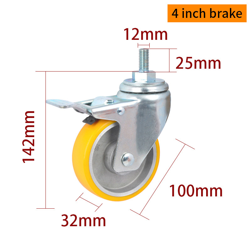 EDL Medium Duty 4inch 150kg Yellow TPU Threaded Caster by Swivel and Brake type 504S-86A
