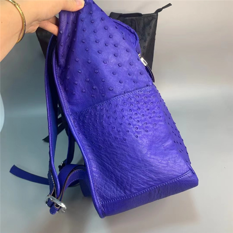 Casual Style Authentic Real True Ostrich Skin Men's Large Blue Travel Backpack Genuine Leather Male Top-handle Bag Pack