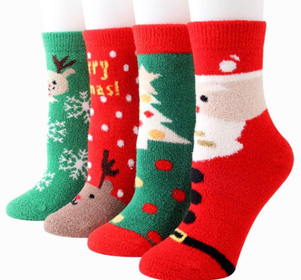Fashion Santa Claus Elk Pattern Cozy Fuzzy Warm Cotton Christmas Socks Gift Box