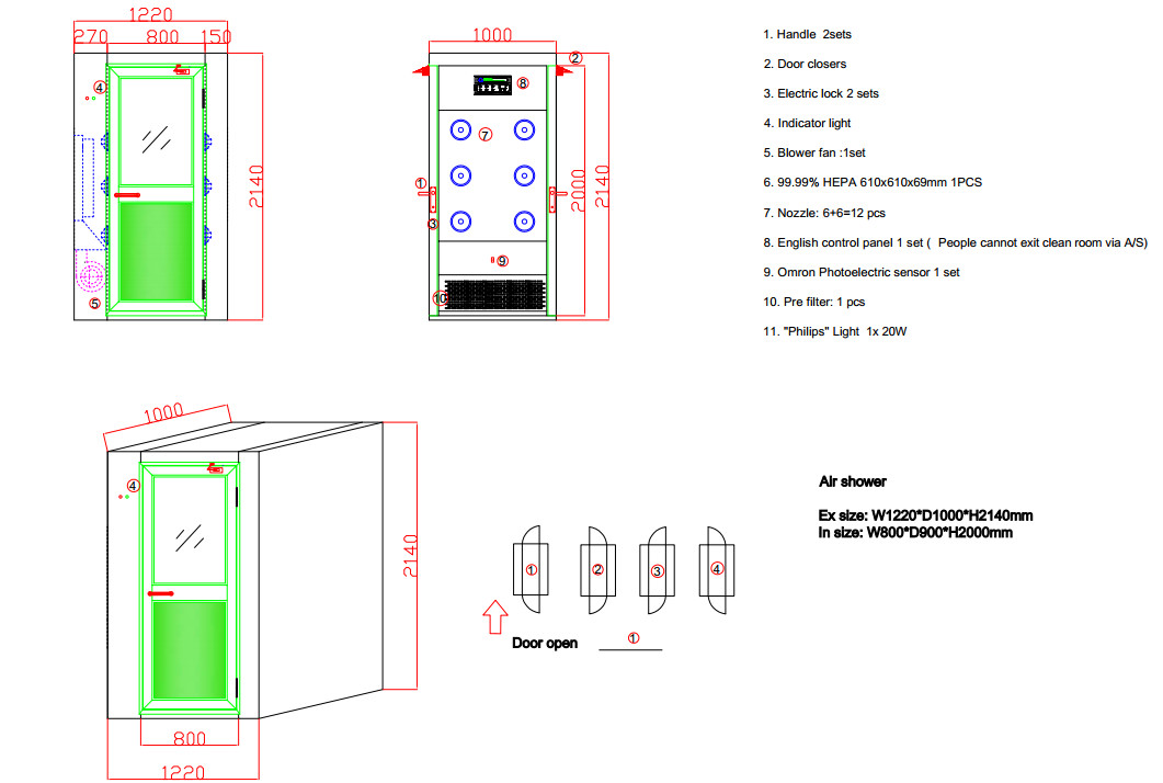 Powder Coated Steel Cleanroom Air Shower For Micro - Electronics And Semiconductors