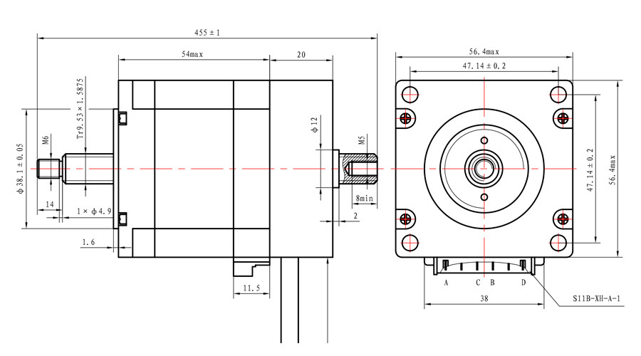 NEMA 23 Hollow Shaft Stepper Motor 57x57x54mm For Bespoke Ball Screw Or Lead Screw