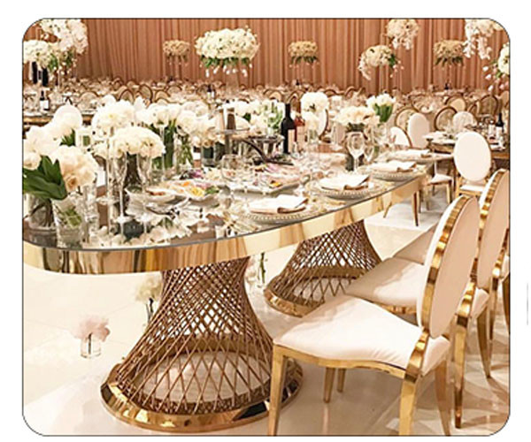 72" 6 Foot Portable Round Folding Banquet Table Fancy Elegant Gold Steel Glass Top
