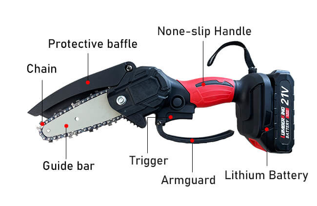 4 Inch Handheld Mini Chainsaw 350W Wood Cutting Lithium Chainsaw