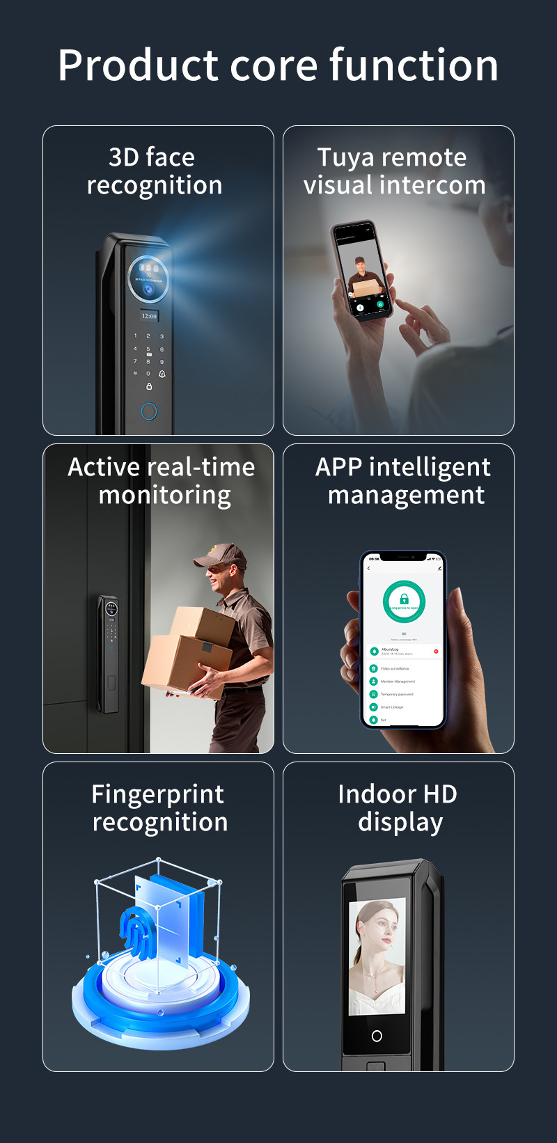 Tuya Intercom Camera 3D Face Recognition Smart Intelligent Digital Smart Home Door Lock