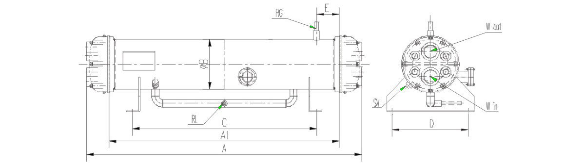 R134a • R404A • R507A • R407C • R22 watercool condencer for 60 hp SHELL & TUBE WATER COOLED CONDENSER