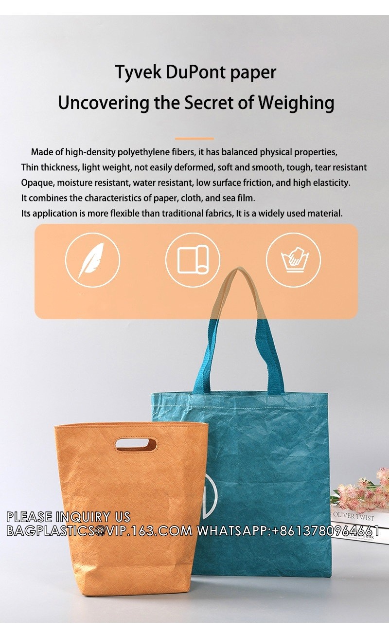 Tyvek DuPont Paper Vintage Kraft Paper Outgoing Shopping Handbag Printed LOGO Waterproof One Shoulder Bag