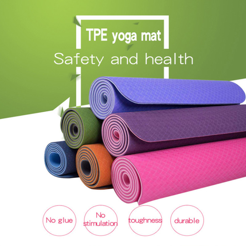Double Layer Dual Color TPE Yoga Mat 183*61cm Good Elasticity