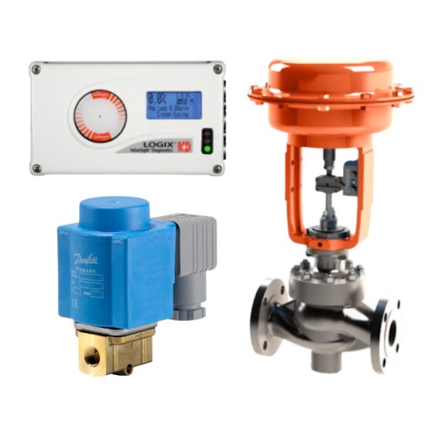 Danfoss EV250B solenoid valve, Flowserve Logix 520MD smart valve positioner