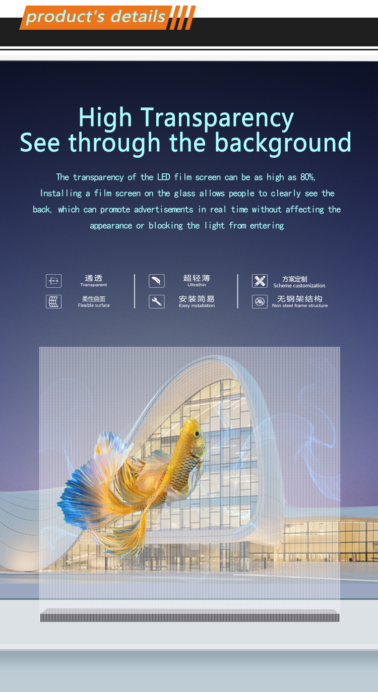 P20 P30 P40 LED Film Screen Giant Glass Curtain Wall Advertising Display Special LED Flexible Screen In Spain