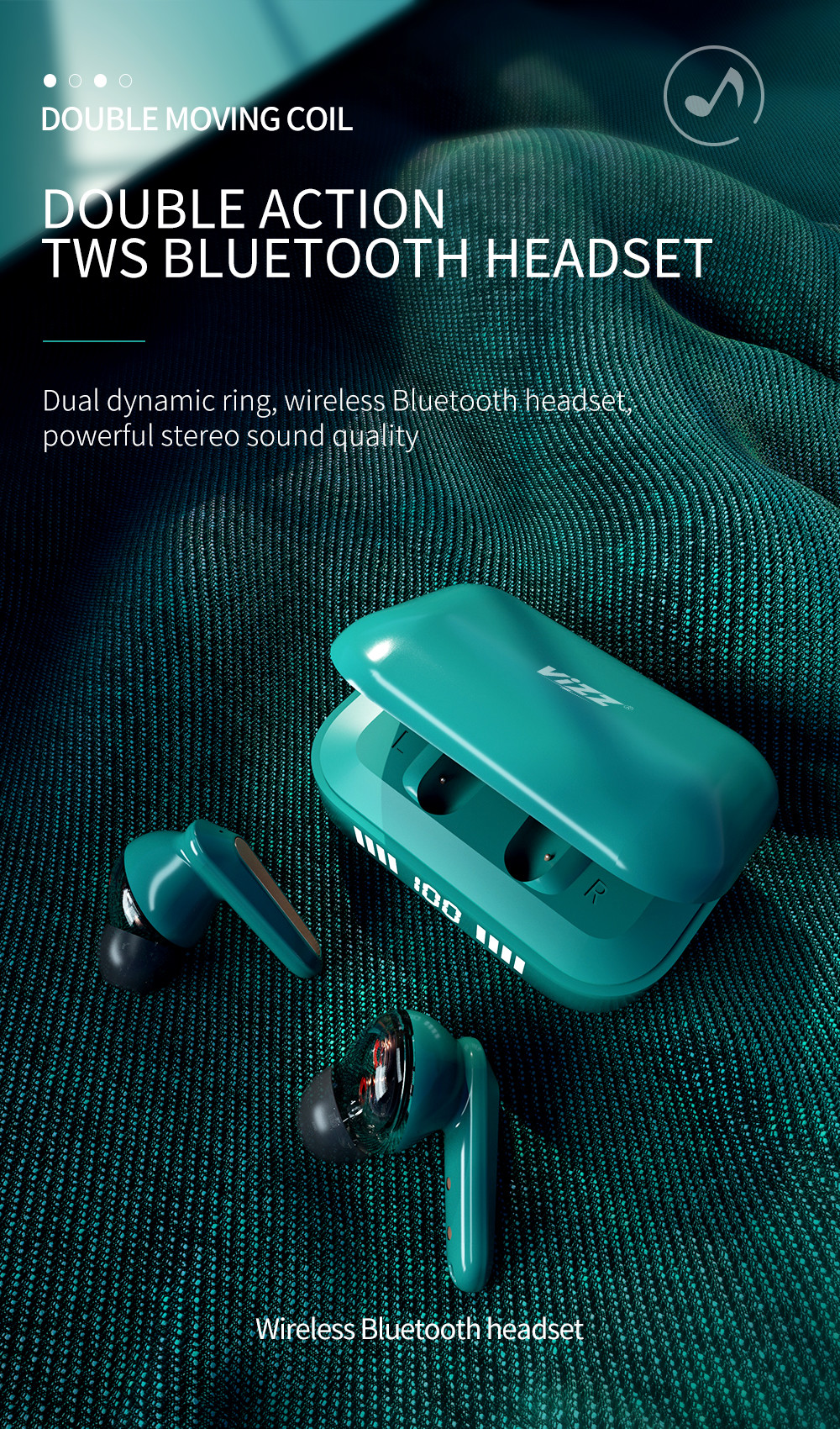 20KHz Bluetooth Gaming Headset TWS Wireless Stereo 3.7V 40mAh Double Coil