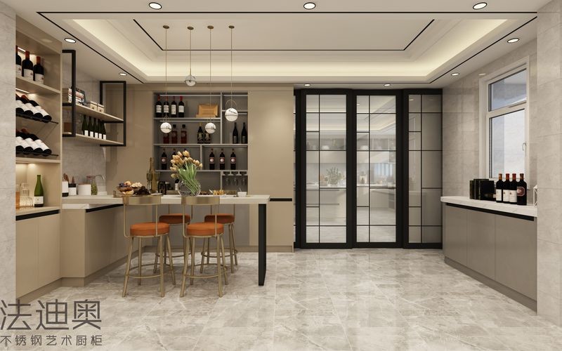 Fadior Elegant apricot Stainless Steel Wine Cabinet With Multiple Storage Solution
