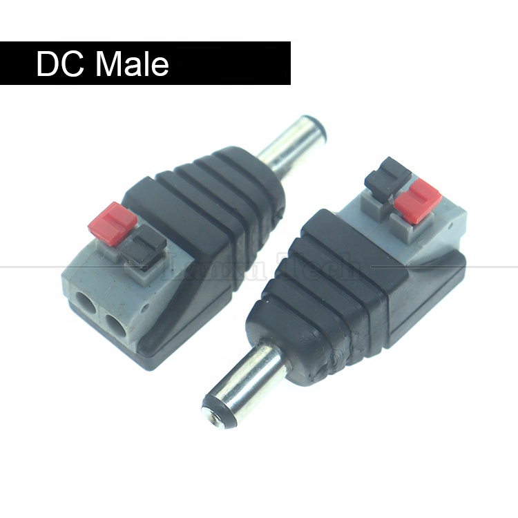 Solderless Press Button DC 5.5*2.1mm Male Female Barrel Jack to 2p Wire Cable Connector for LED Strip Camera