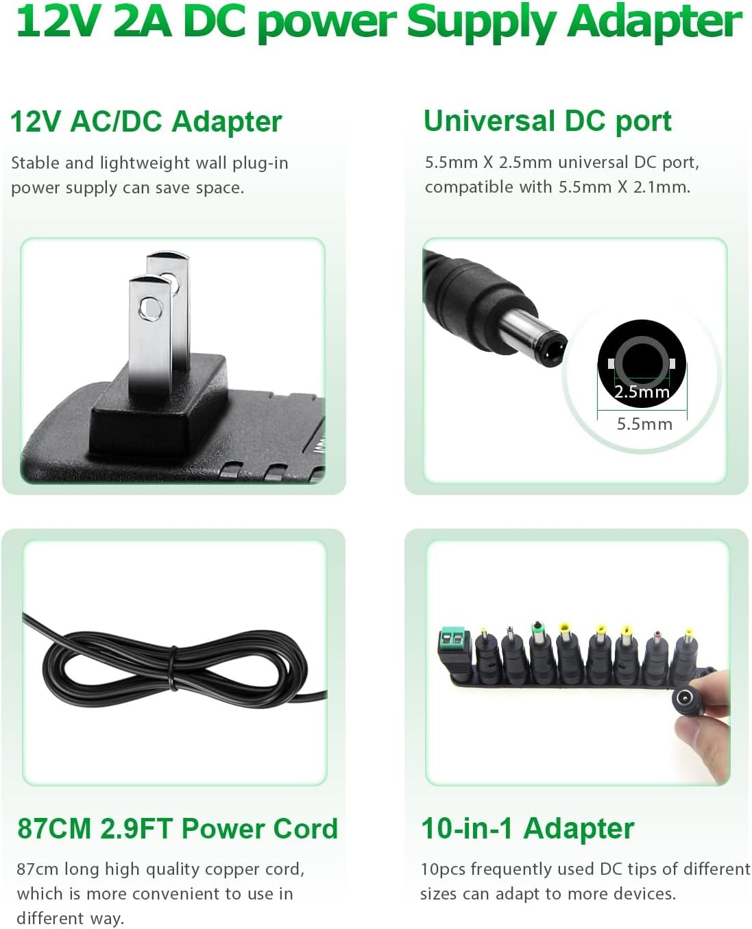 DC 12V 2A Transformer Power Adapter 100-240V AC To DC 12V 2000mA 24W For LED Strip Lights