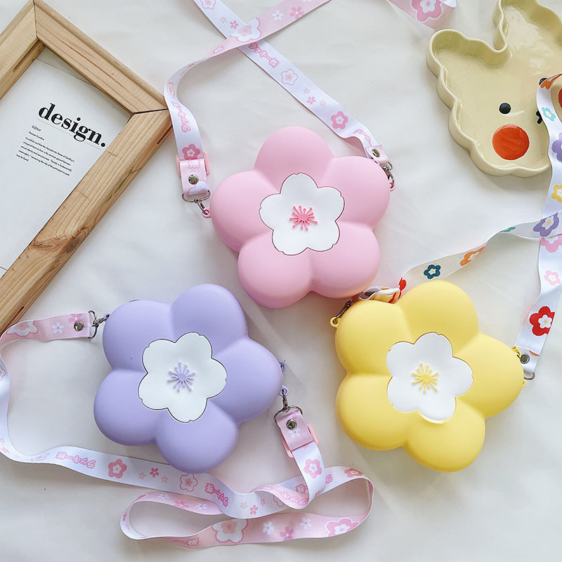 Parent-Child Messenger Bag Silicone Flower Kids Crossbody Bag Makeup Bag Storage Contianer School Office Supplies Gifts