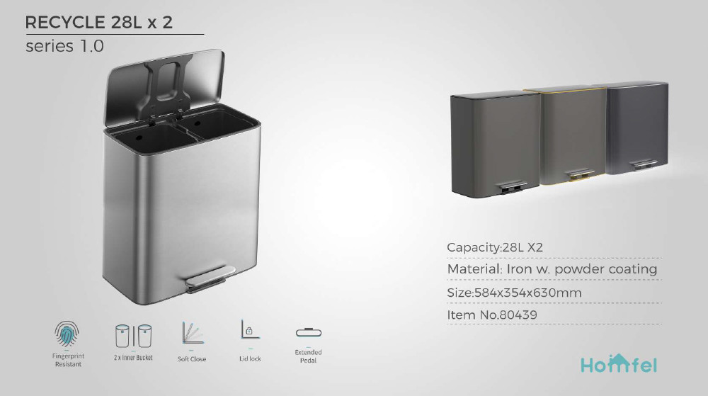 28L SS Rectangular Pedal Trash Can Waste Bin With Rolling Cover Type