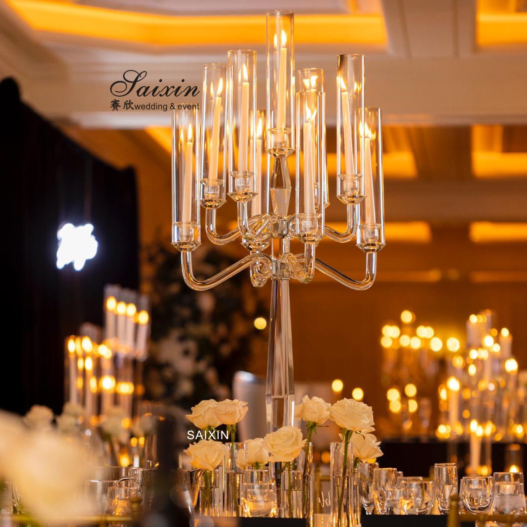 New design 7 arms crystal candle holder for wedding table decor