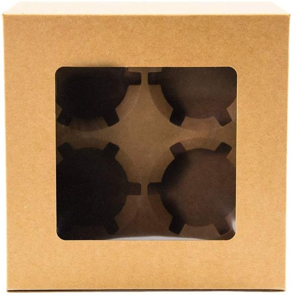 2 Cavity 4 Cavity 6 Cavity Kraft Paper Cupcake Boxes with Clear Window Cupcake