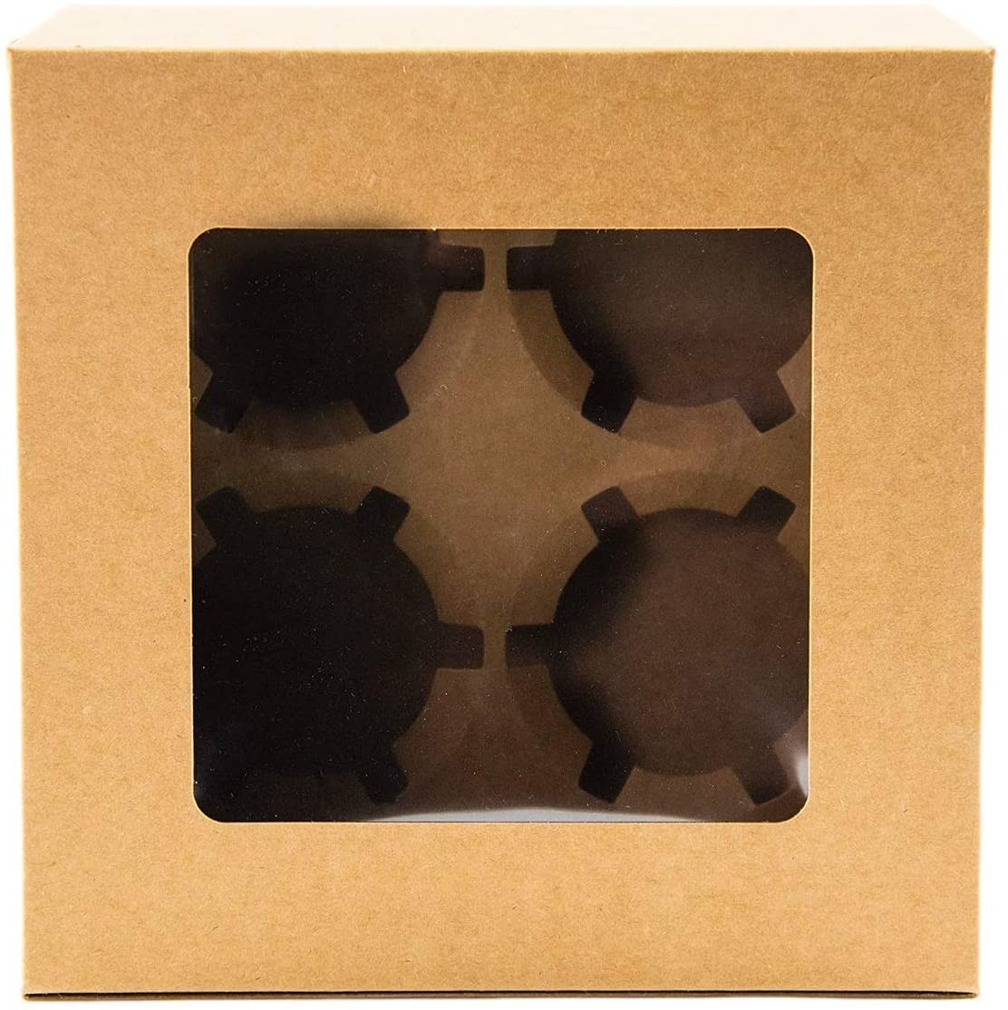 2 Cavity 4 Cavity 6 Cavity Kraft Paper Cupcake Boxes with Clear Window Cupcake Box