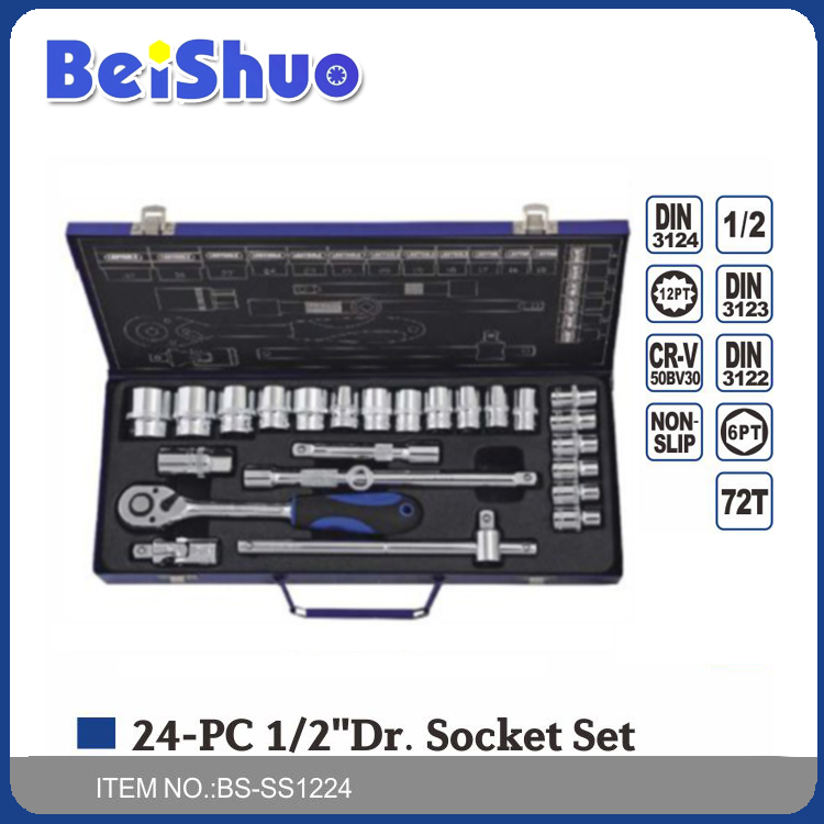 24PCS 1/2" Carbon Steel Socket Set with Mirror Surface Cheap hand tool heavy duty latest impact socket wrench set