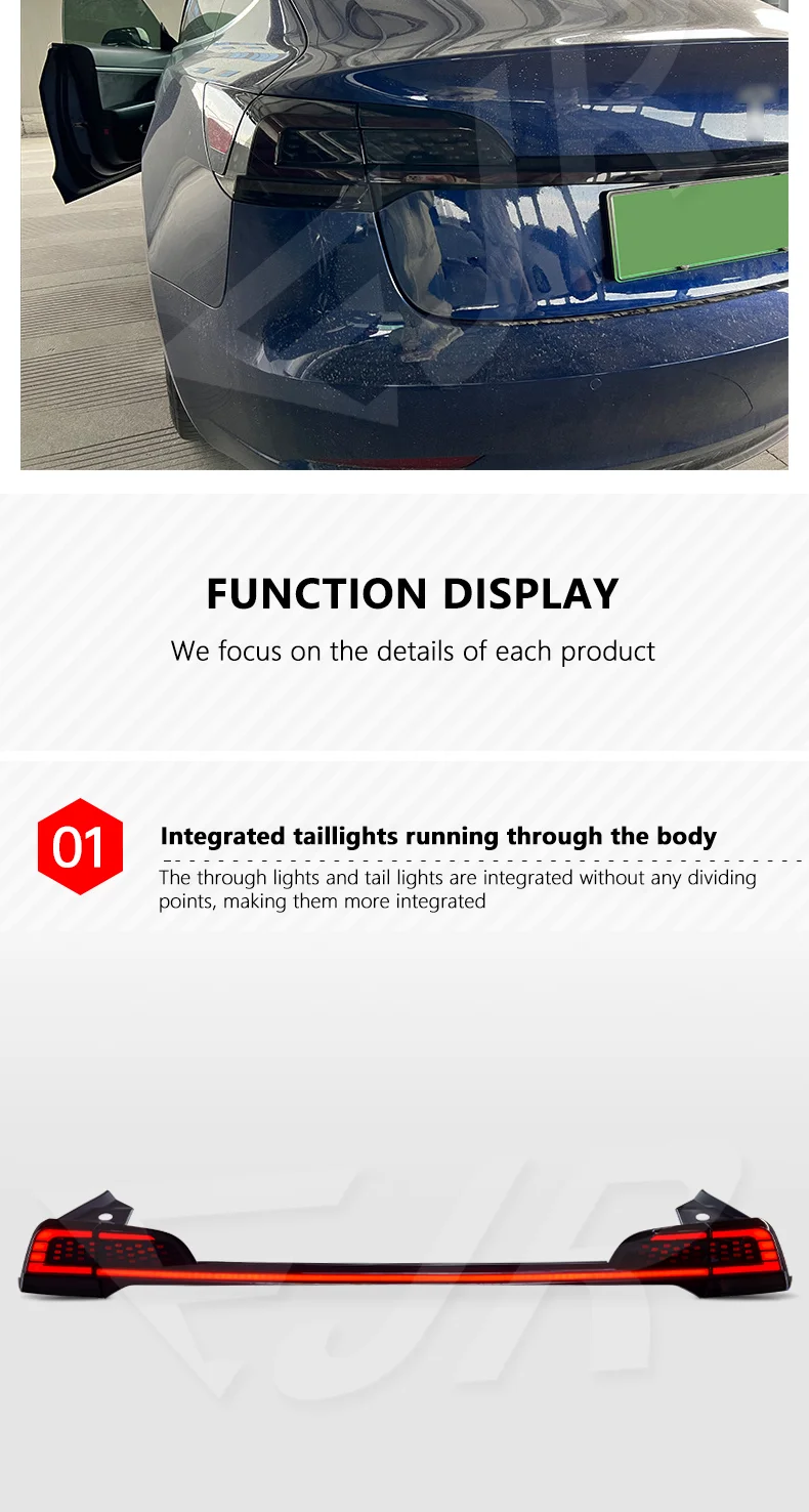 Through Taillight Assembly For Tesla Model 3 19-22 Retrofitting Car Retrofitting With Running Water Steering