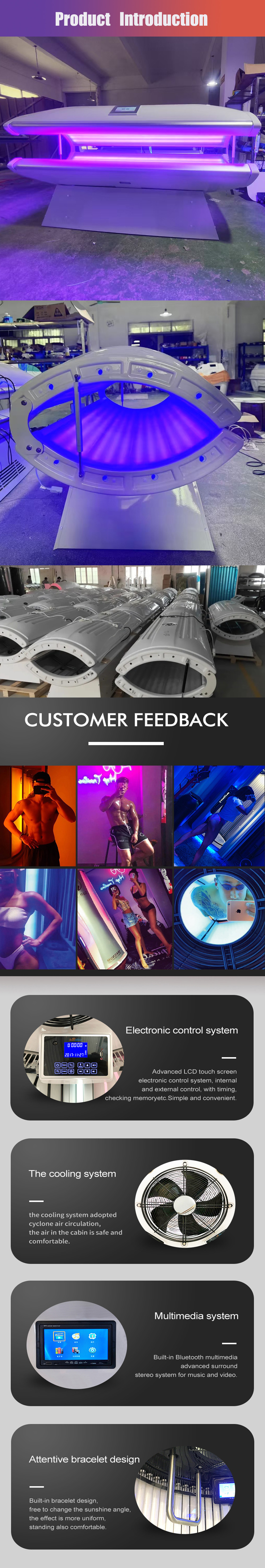2025 New Hot Sell Horizontal Solarium Sunbed Tanning Machine Beauty Salon Light Therapy Device for Whole Body Tan Beauty Skin Care Combines UVA and