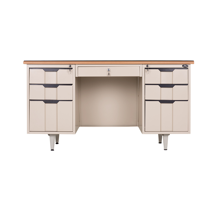 Wooden Desktop Steel Computer Table 1.2 MM Thick Metal Frame Desk