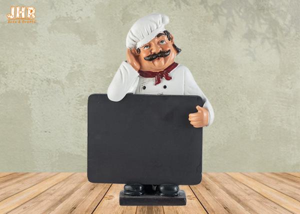 Antique Polyresin Chef Figurines Mini Wooden Chalkboards Resin Chef Tabletop