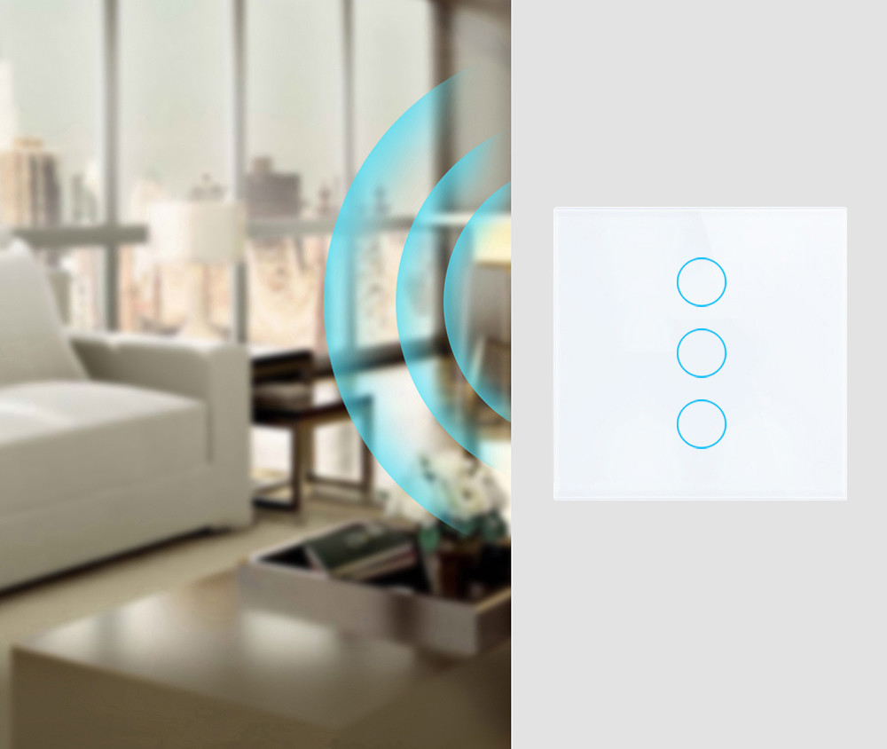 Tuya Eu standard 3gang APP Control Glass Touch Operated Smart Wifi Light Dimmer Switch