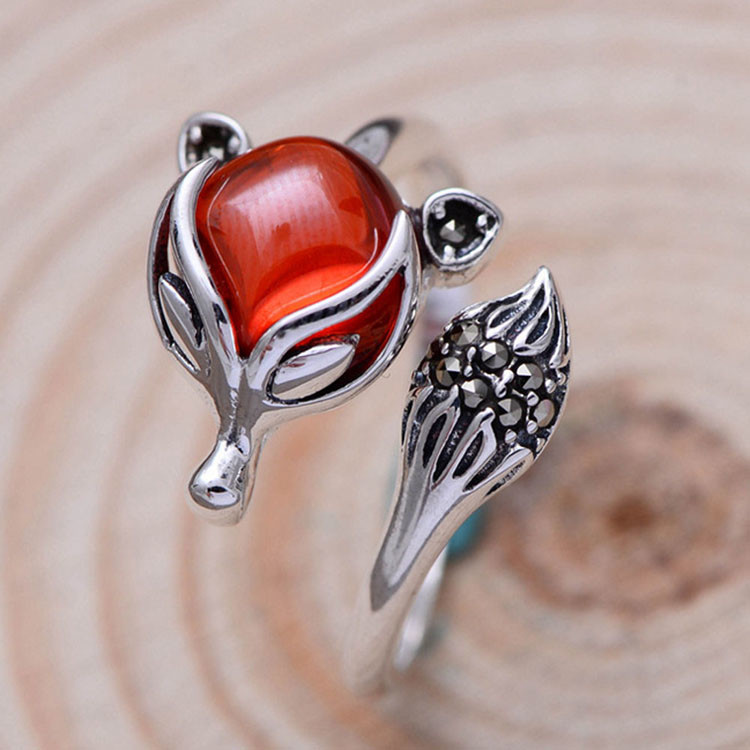 Adjustable Size Animal Style Garnet Retro Thai 925 Silver Ring(056625)