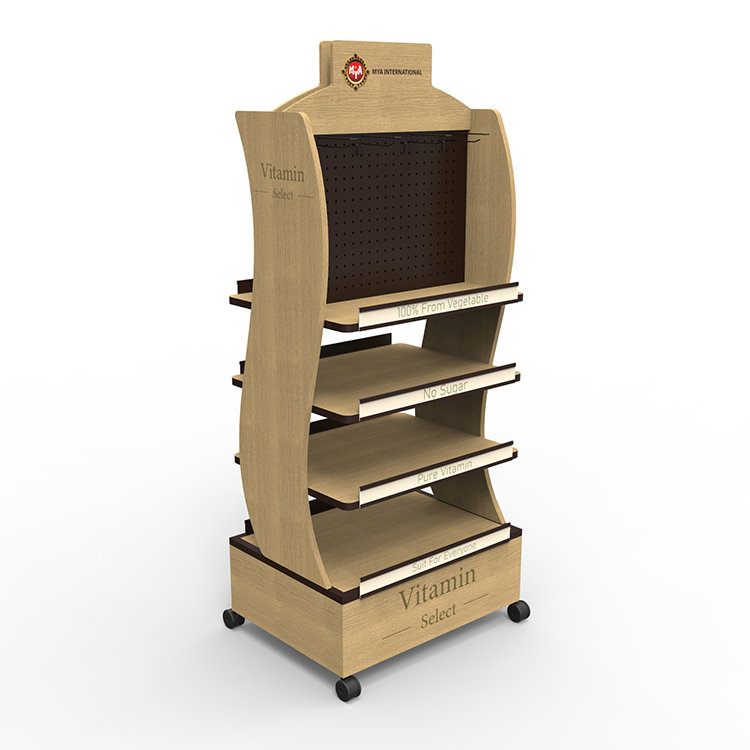 Light Duty Wooden Display Stand Serum Set Display Rack Wood With Casters