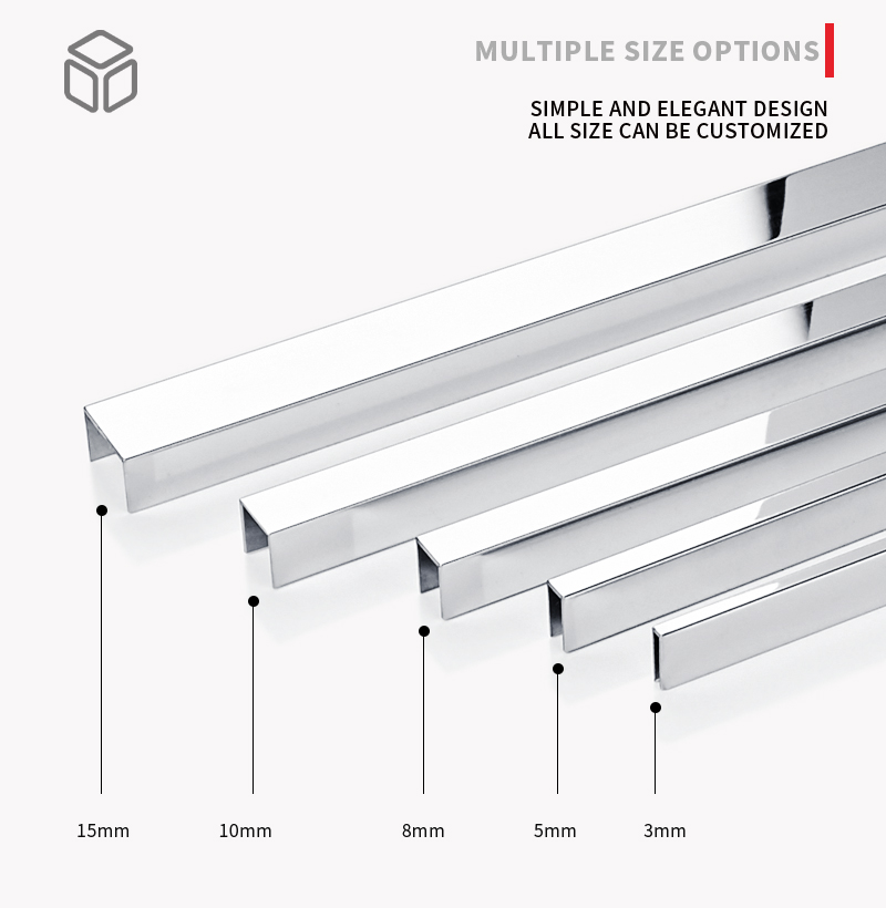 Edge Mirrors Stainless Steel Trim Modern U Shaped Tile Trim 0.24mm - 1mm Thickness