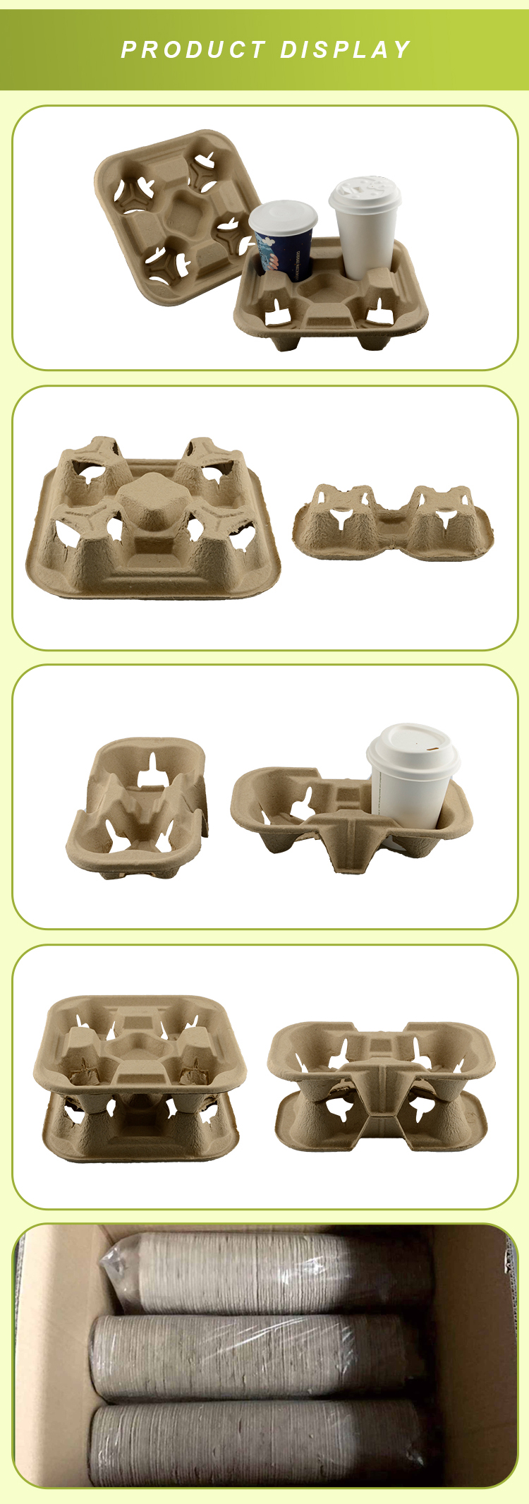 Biodegradable Heat Insulation 2 4 Trays Takeaway Coffee Cup Carrier