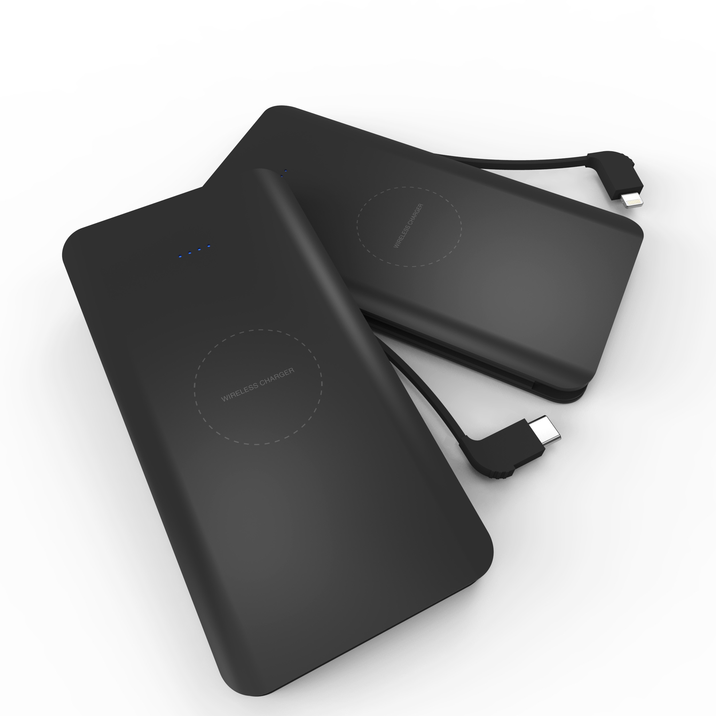 WIRELESS POWERBANK with type-c and lighting cable 8000mAh,Qi Power Bank,Portable Power Bank Charger QI Wireless Charge