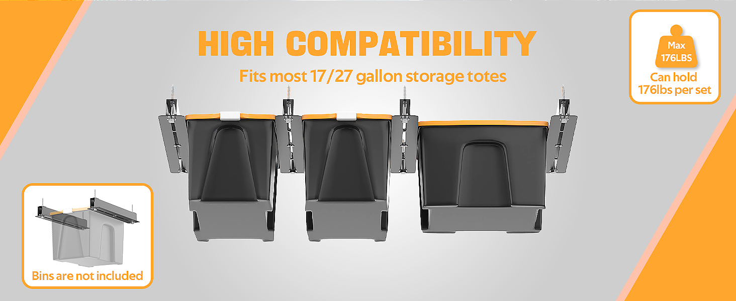26" Garage Storage Tote Slide Overhead Ceiling Mount Storage Bins Rack Solution