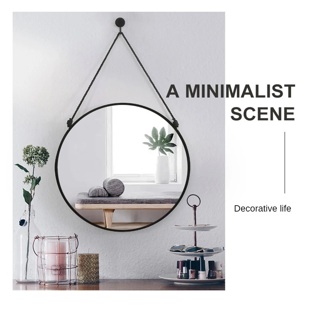 Glass Mirror Bathroom Decorative Lanyard Style Plastic Round Frame for The Listing Bedroom