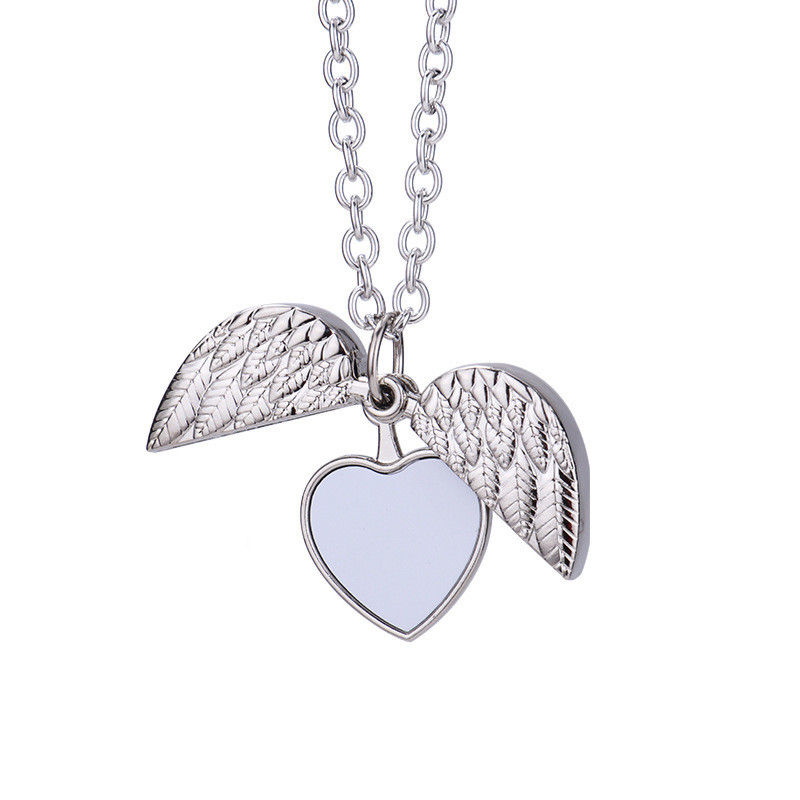 Sublimation Blank Angel Wings Locket Photo Necklaces Pendants Sublimation Printing Jewelry
