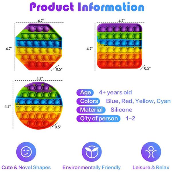Silicone Push Pop Fidget Toy For Anxiety Relief Stress Reliever Autism Rainbow Push Pop Bubble Fidget Sensory Toy Set