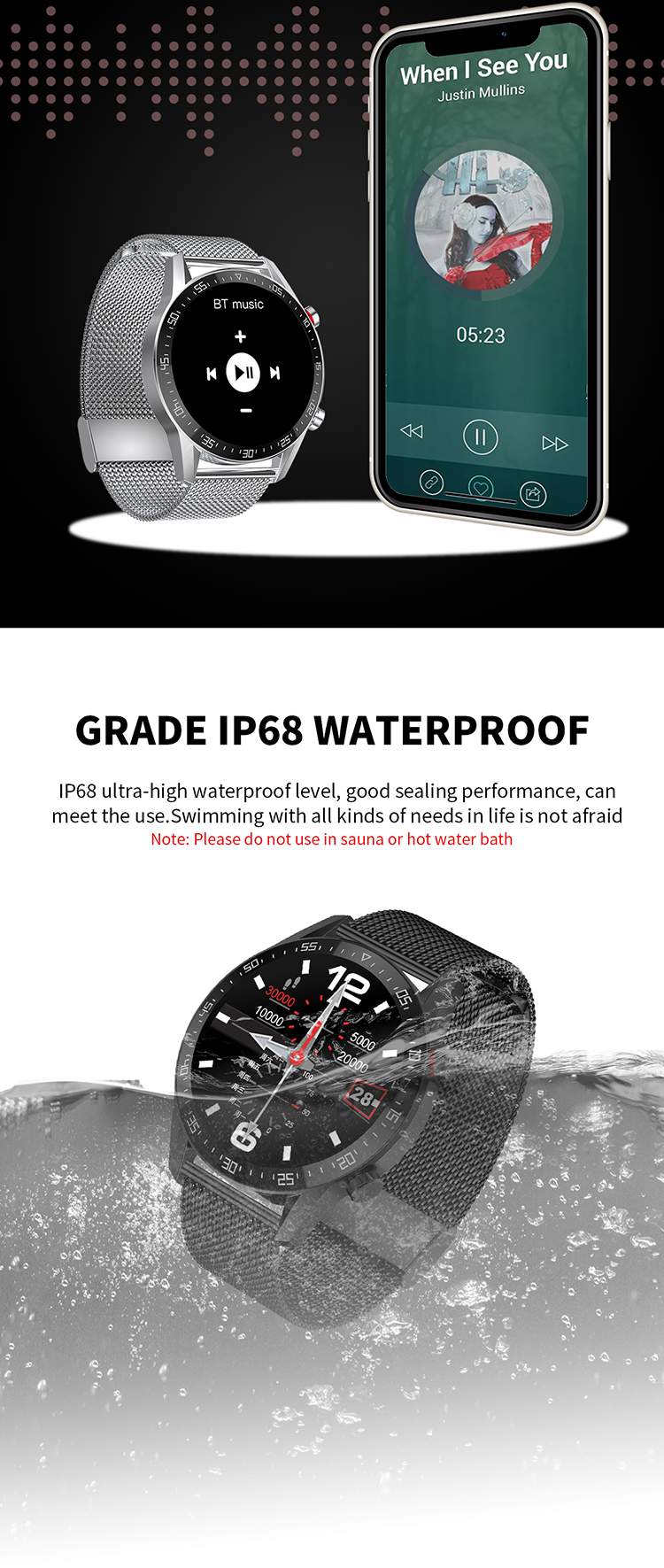 Sk7 1.3 Inch Touch Round Screen Smart Watch Fitness Tracker Sports Ecg Health Monitor Business Pk Gt2 L13