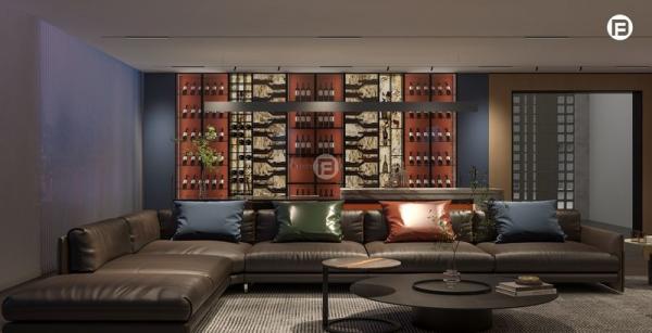 Stainless Steel Living Room Wine Cabinet With Dual-Tone Marble And Glass Back