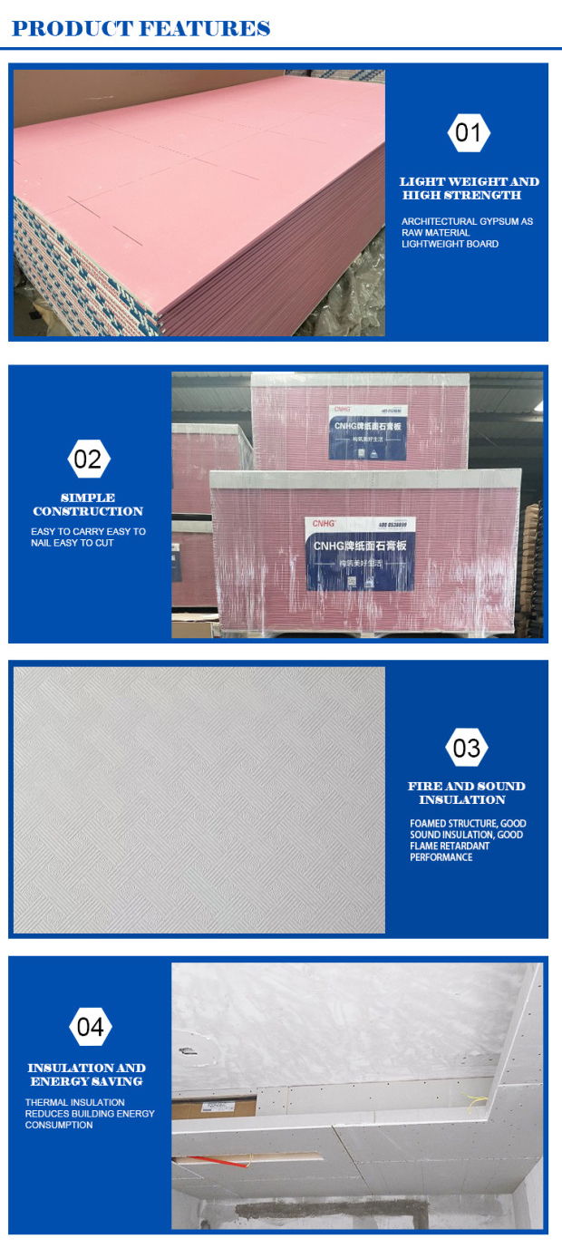 Home Decoration Moisture Proof 9mm 12mm Gypsum Board Drywall Gypsum Board Ceiling