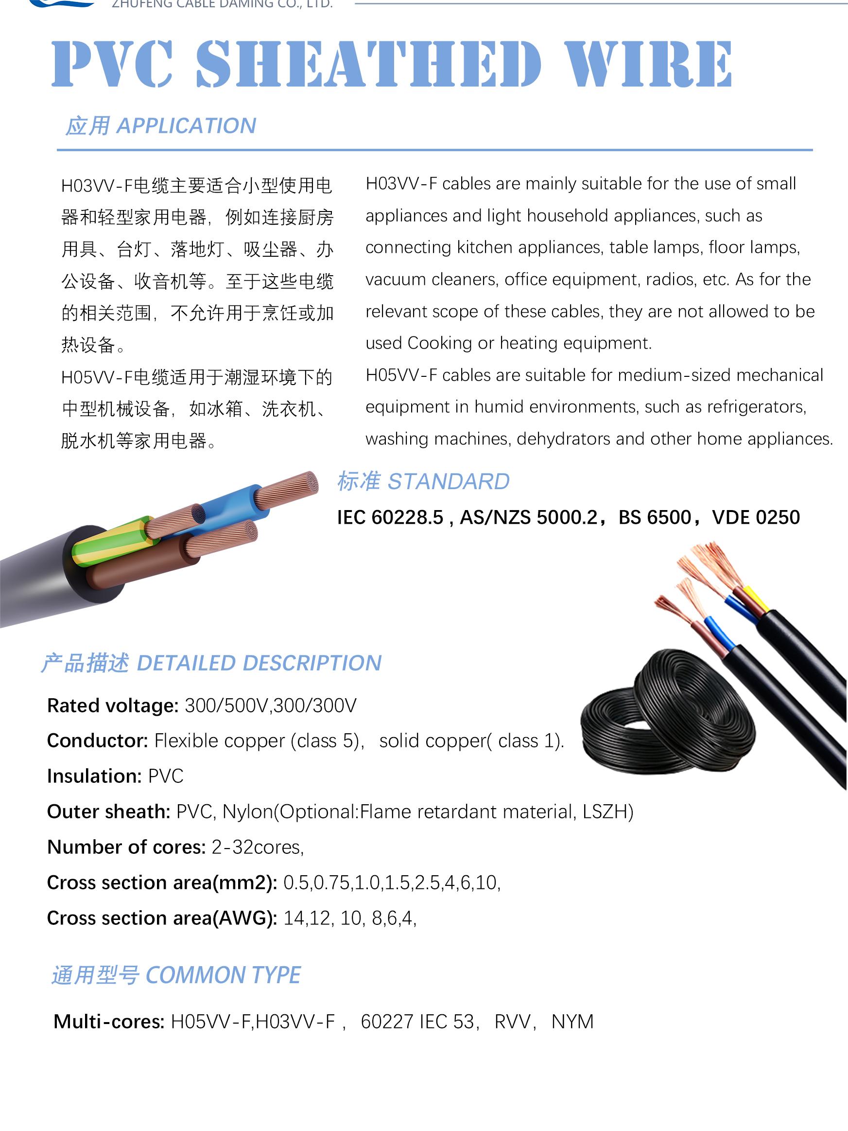 CE ROHS Copper Conductor PVC Insulation Multicore Flexible Cable Royal Cord 300/500V