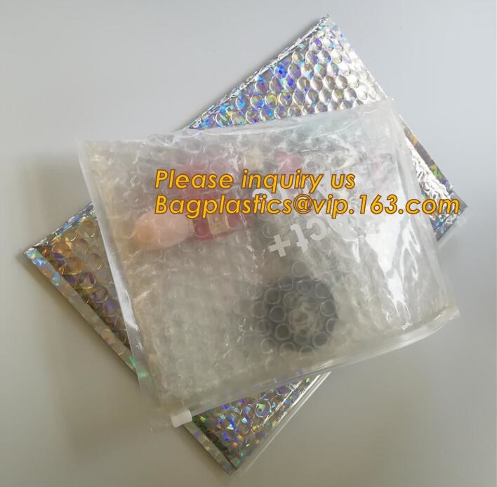 air mail metallic holographi rose gold bubble padded mailer / Zip lockkk bubble bag/ slider bubble bag,Holographic Factory
