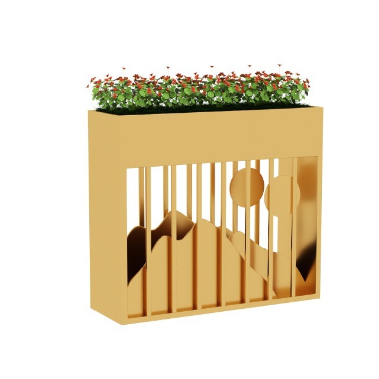 Large outdoor rectangle luxury planters boxes with lamp