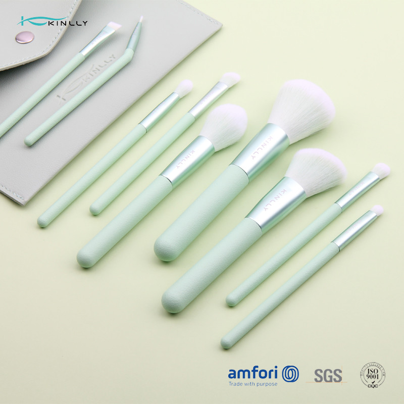 ISO9001 Plastic Handle 9pcs Makeup Brush Set With Bag