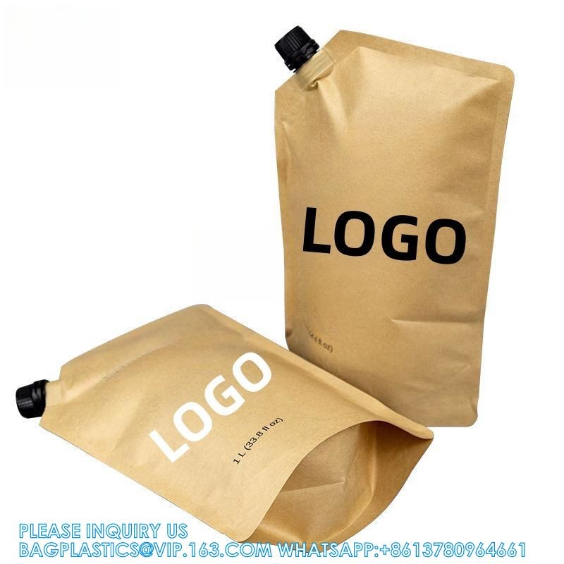 Custom High Quality Bag Recyclable Kraft Paper Packaging Pouch Custom Printing Liquid Spout Pouch For Personal Care