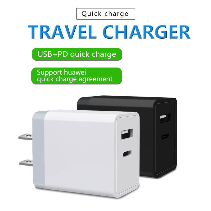 28W US PD TRAVEL CHARGER TYPE-C +USB FAST CHRGER for Macbook compatible with HUAWEI QUICK CHARGE QC3.0/QC2.0