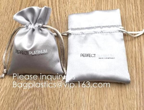 Custom Gold Pink Satin Hair Extension Packaging Bag,Soft And Shinny White Silk
